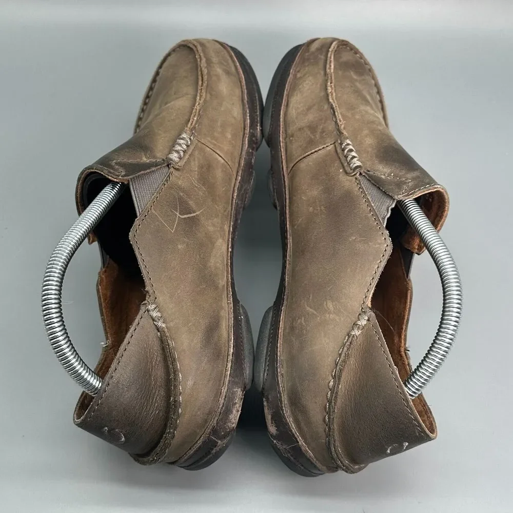 Olukai Moloa Men's 8.5 Brown Leather Casual Shoes Slip-On Low Top Sneakers